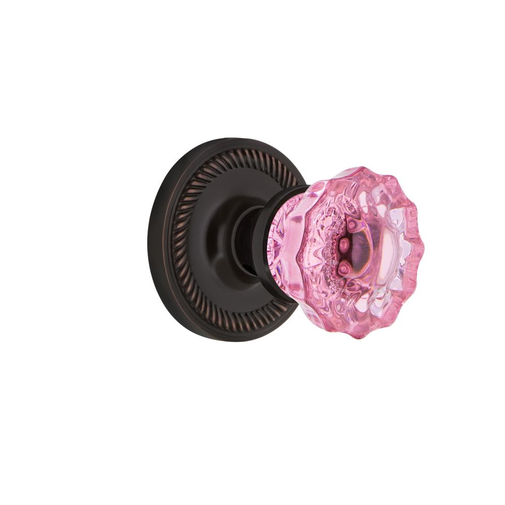 Nostalgic Warehouse ROPCRP Colored Crystal Rope Rosette Double Dummy Crystal Pink Glass Door Knob in Timeless Bronze